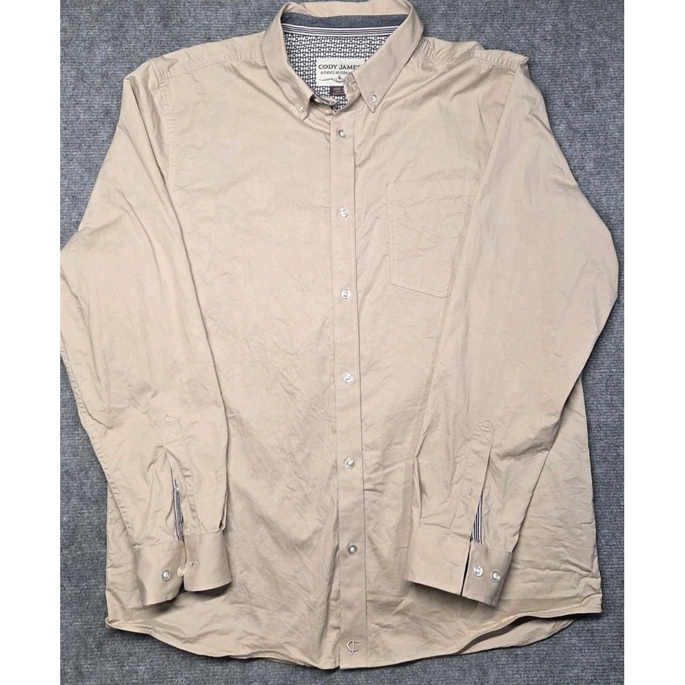 Cody James Shirt Mens XL Tan Western Pearl Button Up Long Sleeve Stretch Cowboy - Picture 1 of 7